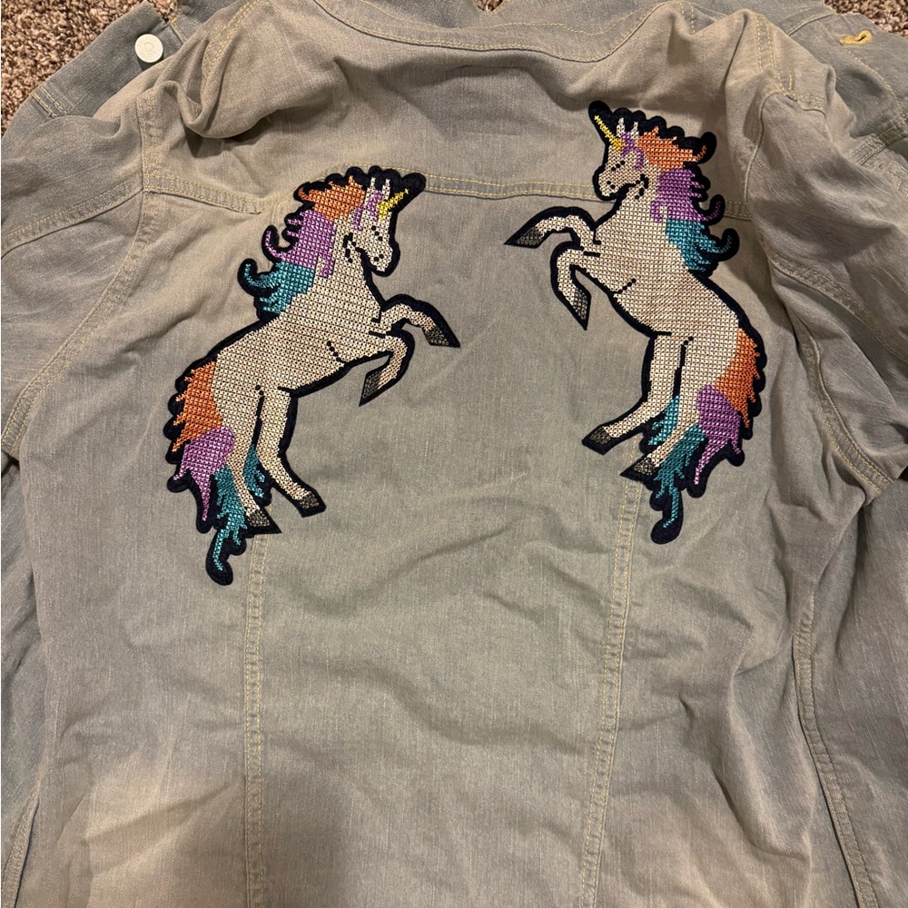 LuLaRoe XL Women’s Jean Jacket with Unicorn Embroidery
